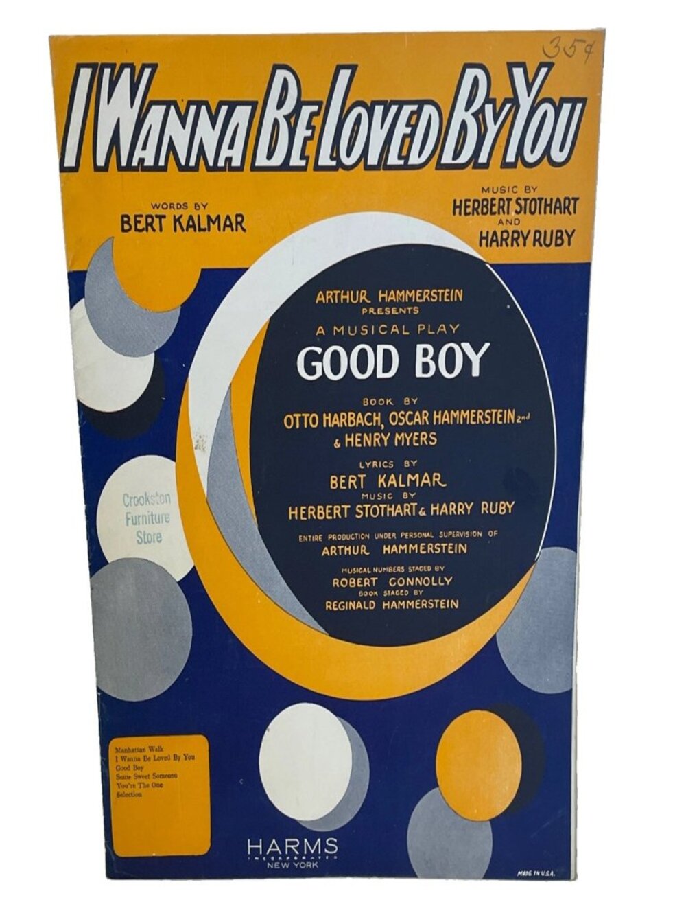 I Wanna Be Loved By You 1928 Sheet Music Good Boy Musical Kalmar Ruby Harms NY